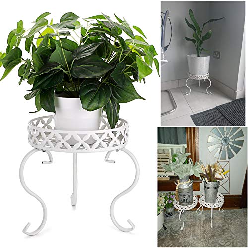 OwnMy White Metal Round Plant Stand Indoor Outdoor Iron Flower Pot Holder - color: White