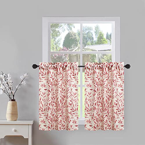 VOGOL Red Leaf Print Tier Curtains, Country Style, 30 x 30, 2 Panels - color: Red, size: 30"W x 30"L (Pack of 2)