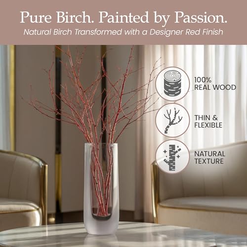 Branches for Vase, 3'–4' Natural Birch Tree Branches for Decoration, Bundle of 10 Tall Decorative Sticks for Vases, Rustic Wood Branches for Crafts, Weddings, Seasonal & Home Décor - Red - color: Red