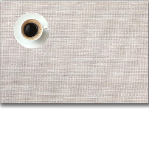 Placemats Set of 4 - Easy Clean Woven Vinyl Placemats for Dining Table, Indoor/Outdoor Place Mats, Washable PVC Table Mats(Beige) - color: A-beige