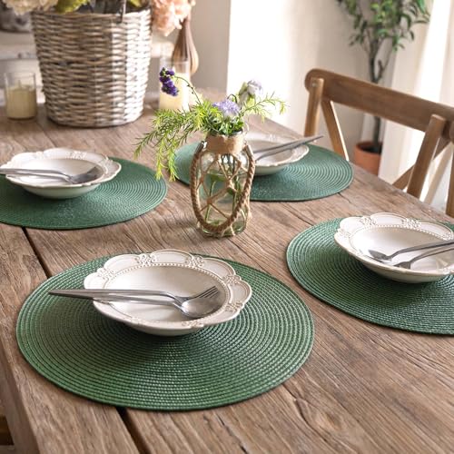 FunWheat Round Braided Placemats Set of 6 Table Mats for Dining Tables Woven Washable Non-Slip Place mats 15 inch (Olive, 6pcs) - color: Olive, size: Set of 6
