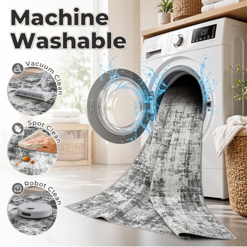MXSANYOO 8x10 Area Rugs Washable Rug: Abstract Neutral Rugs Modern Non Slip Area Rug Stain Resistant Low Pile Indoor Carpet for Dining Room Bedroom Nursery Office (Black Grey, 8'x10') - color: Black Grey, size: 8' x 10' (Rectangular)