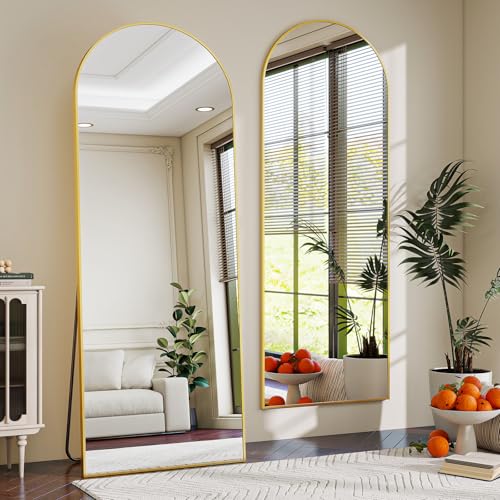 65" x 24" Arch Full Length Mirror, Floor Full Body Mirror - color: Gold, size: 65"L x 24"W