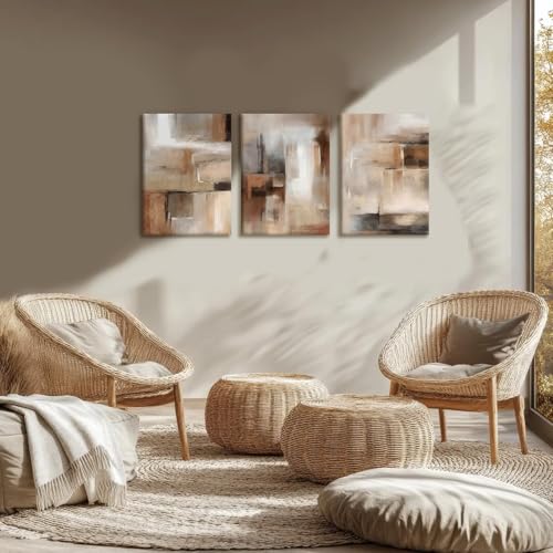 LYYGLYY 3Pcs Framed Brown and Black Canvas Wall Art 16x24 Inches - color: Brown Relief Sculpture, size: 16x24 Inches