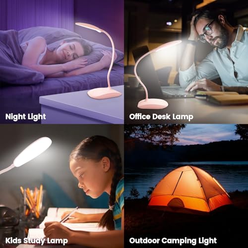 Portable Battery Powered Desk Lamp Small Rechargeable LED Table Light - color: Pink(2PACK)