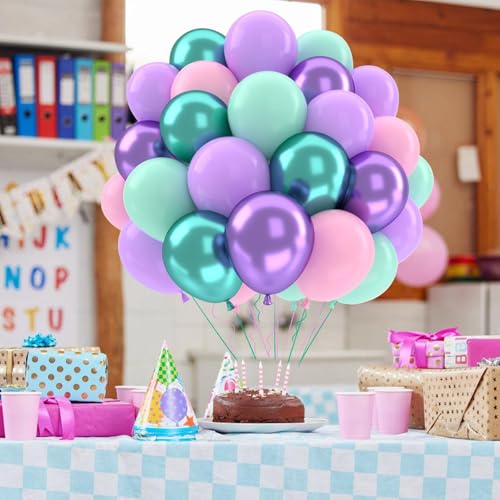 Patimate Mermaid Pink Green Purple Latex Party Balloons Set 50 pcs 12 inch - color: Mermaid