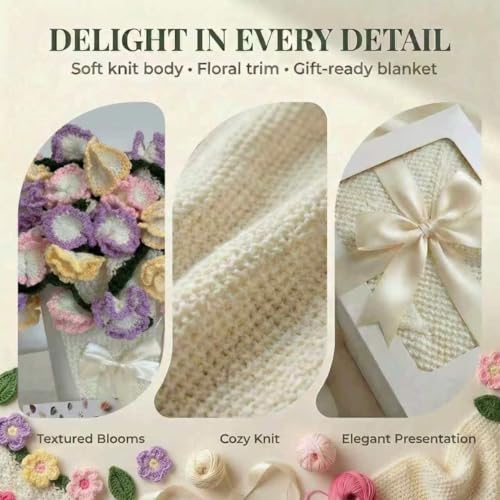 Carnation Crochet Flower Bouquet Blanket, Handmade Knitted Throw Blanket - color: Tricolor Carnation, size: Large