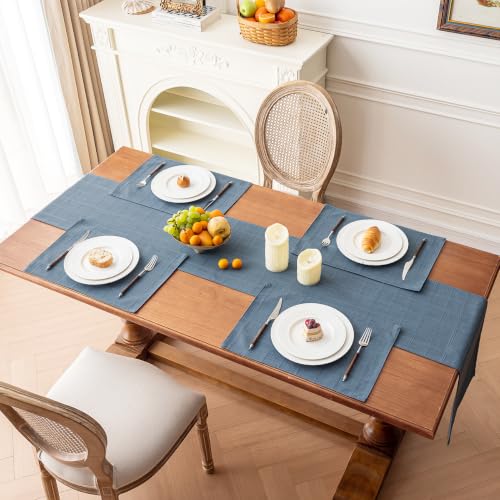 Linen Checked Placemats Set of 4, Blue Rustic Place Mats 12x18 Inch - color: Blue, size: 12×18 Inch (Set of 4)