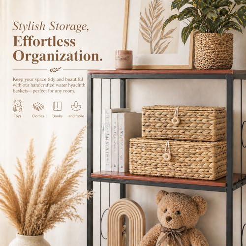 LUSYDECO Set of 2 Rectangular Wicker Storage Basket with Lid