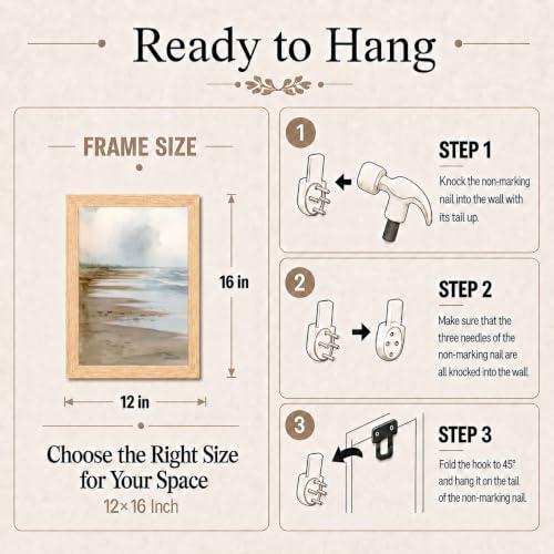 Coastal Canvas Wall Art 2Pcs Framed Neutral Landscape Artwork 16X12 Inch | Ready To Hang Painting Prints Picture Poster living room bedroom bathroom entryway hallway foyer bookshelf coastal - color: Coastal Canvas 19, size: 16"L x 12"W
