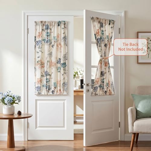 MYSKY HOME Floral Linen French Door Curtains 40 inch Long 2 Panels for Front Door Light Filtering Privacy Semi Sheer Window Curtains with Rod Pocket, Brown, 24" W Each Panel - color: A-brown, size: 24"W x 40"L (Pack of 2)