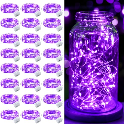 24Pcs Purple Fairy Lights Waterproof 7Ft 20LED String Light - color: Purple, size: 24 PCS