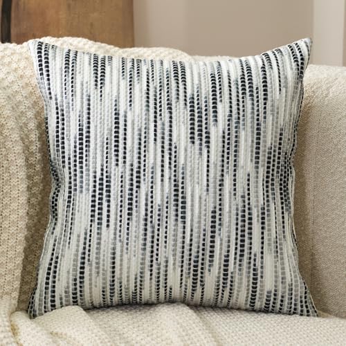 Aeckself Boho Striped Pillow Cover 24x24, Large Decorative Square Throw Pillow Cover Chenille Neutral Pillowcase for Couch Bedroom Living Room, Black Gray - color: Black Gray, size: 24" x 24" (Pack of 1)