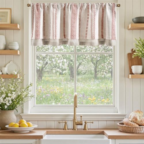 jinchan Liora Linen Valance 18 Inch Modern Boho 1 Panel Terracotta on Linen - color: Liora | Terracotta on Linen, size: 50"W x 18"L (Pack of 1)