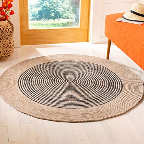 SAFAVIEH Braided Oval Rug 3x5, Wool Beige & Black BRD904B - color: Beige/Black, size: 3' x 5' (Oval)