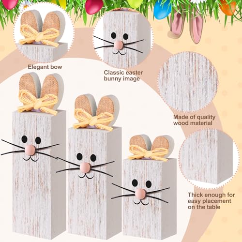 BBTO 3 Pcs Easter Table Decor Bunny Wooden Tiered Tray Decor Rabbit Tabletop Decoration Block Sign Table Centerpiece for Spring Home Decoration Home Shelf Office Kitchen Desk Party Supply(Rabbit) - style: Rabbit