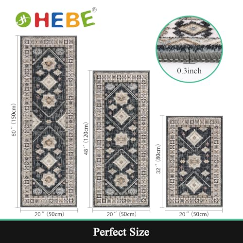 HEBE Boho Kitchen Rugs Set of 3, Non Slip Washable Kitchen Mats for Floor - color: Black/Colorful, size: 20"x32"+20"x48"+20"x59"