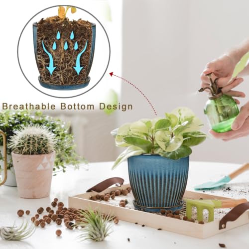 Oairse Ceramic Pots for Indoor Plants 4.9 +5.7 inch Pots for Plants - color: Slate Blue - 4.9" & 5.7" Set