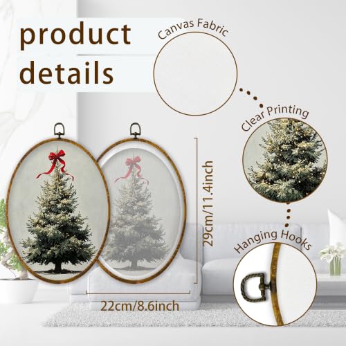 XPH Red Bow Christmas Tree Oval Wall Art Framed 8.6x11.4 Inch - color: Christmas53