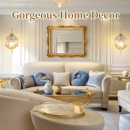 Battery Operated Wall Sconces Set of 2, Amber Tulip Glass Wall Lights | Rechargeable flower wall lamps with remote control, 15 colors, 10-level dimming and timer for bedroom and living room - color: Amber Tulip