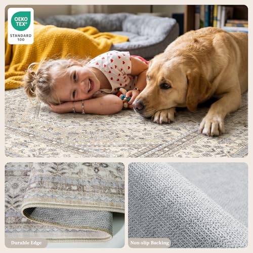 2x4 Washable Entryway Area Rug - Non-Slip Boho Throw Rugs Beige Gray - color: Beige/Gray, size: 2' x 4' (Rectangular)