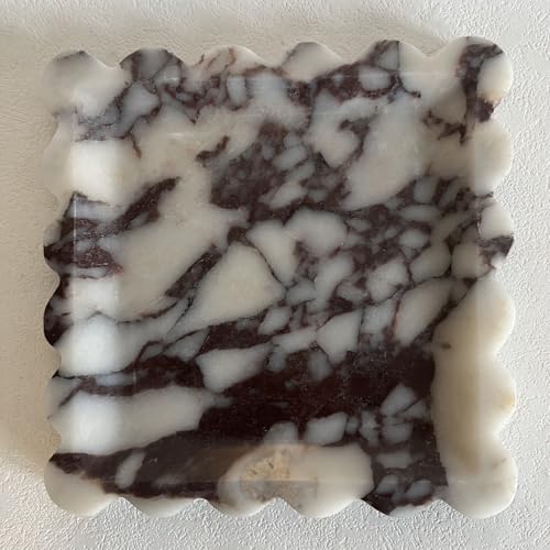 Vintage Natural Marble Tray Small Ornaments Scalloped Tray Handmade Storage Dish for Counter, Vanity, Dresser, Nightstand and Desk (Calacatta Purple) - color: Calacatta Purple
