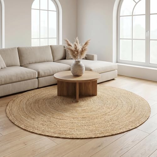 THE BEER VALLEY Jute Braided Area Rug 6 Feet Round - Natural - color: Natural, size: 6' (Round)