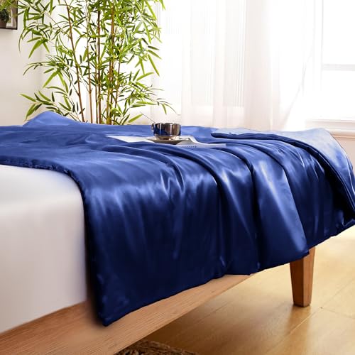 Vonty Navy Blue Satin Throw Blanket 50x60In, Cooling Silky Wrinkle-Free - color: Navy Blue, size: 50" x 60"