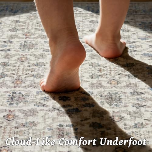 Washable 4x6 Rug, Distress Non-Slip Area Rugs, Cream/Light Blue - color: Cream/Light Blue, size: 4' x 6' (Rectangular)