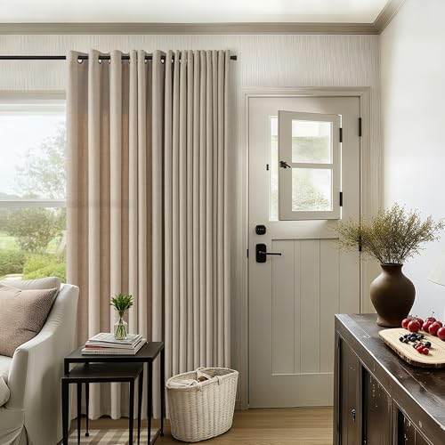 Taupe 80 Inches Long Linen Semi Sheer Curtains Bronze Grommet Drape - color: Burlywood Birch, size: 52"W x 80"L (Pack of 2)