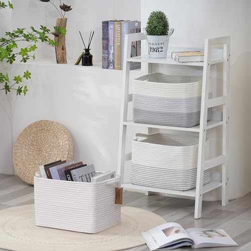 COMFY-HOMI Cotton Rope Woven Basket with Handles for Shelves,Toys,Book, Cloth Storage Baskets Bin for Organizing- 1 PCSToy Decorative Organizer for Living Room, Bathroom - color: All White, size: 13.5"X11"X9.5"
