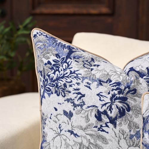 Vintage Floral Lumbar Throw Pillow Covers 12x20 Inch Set of 2 Modern Farmhouse Cushion Covers Cottagecore Neutral Accent Pillow Cases for Sofa Couch Bed Living Room Home Decor, Navy Blue - color: Navy Blue, size: 20" x 12" (Pack of 2)