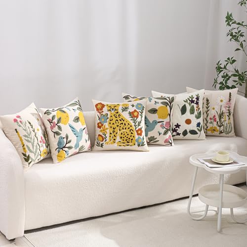 Embroidered Throw Pillow Covers 18x18 Pack of 2 Yellow Leopard - color: Yellow Leopard
