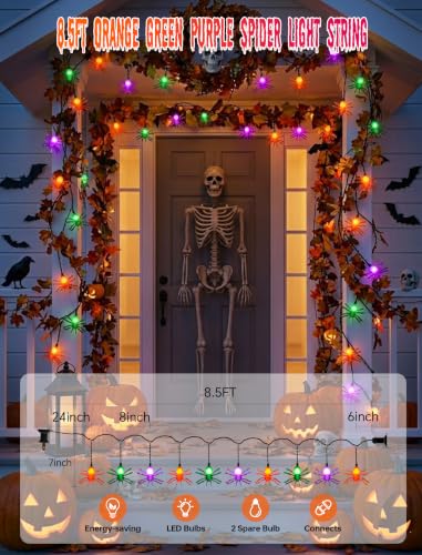 8.5Ft Halloween String Lights Plug in, 10 LED Spider Lights - color: Spider String Lights