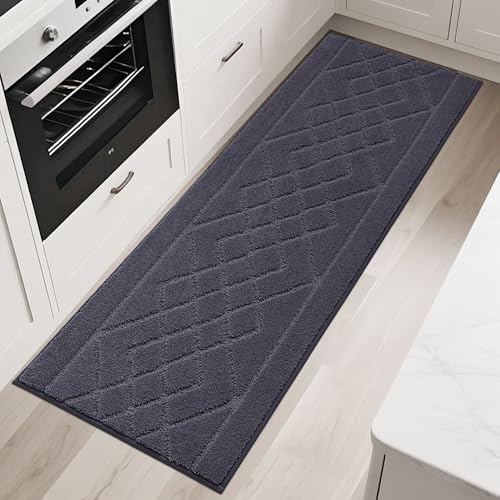 BEQHAUSE Kitchen Rugs Set of 2 Non Slip Runner, 20"x30"+20"x48", Dark Grey - color: Dark Grey, size: 20" X 30" + 20" X 48"