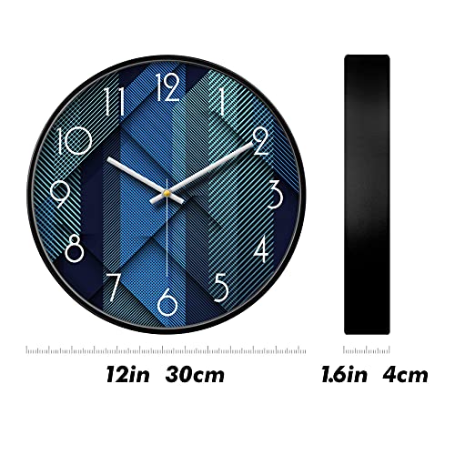 Silent Non-Ticking Analog Wall Clock, Geometric Blue Print, 12'' - color: Blue, size: 12inch