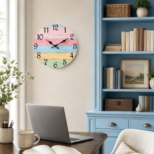 CHYLIN Wall Clock Silent Non-Ticking Battery Operated Pink Green Colorful - color: C-pink Blue, size: 8 inch