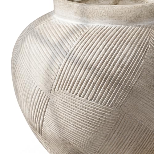 DREAMLOOM 9.3 Inch Flat Ceramic Flower Vase, Cream Grey - color: Flat-9.3" Antique White