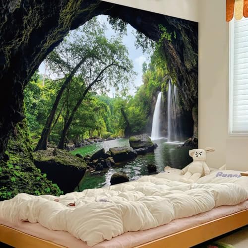 Apdidl Forest Nature Tapestry for Bedroom,Mountain Cave Scenic Wall Hanging - color: Nature Forest Tapestry, size: 79"L x 60"W
