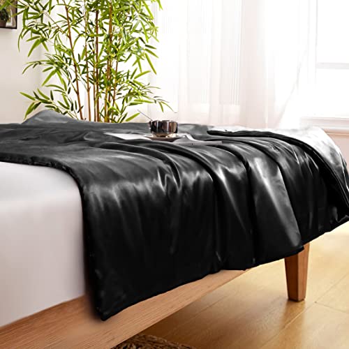 Vonty Black Satin Throw Blanket 50x60In, Cooling Silky Wrinkle-Free - color: Black, size: 50" x 60"