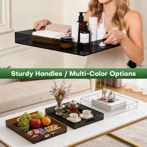 Segbeauty 16x12in Large Acrylic Serving Tray with Handles, Black, 3mm Thick - color: Black, size: 16" x 12" x 2"