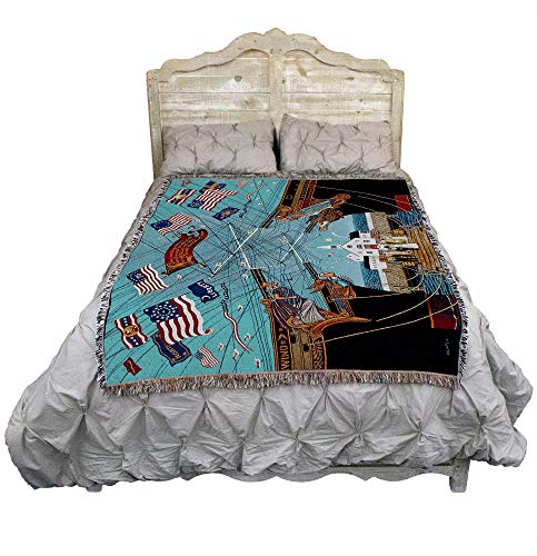 Pure Country Weavers Dockside Marriage Blanket by Charles Wysocki - Early America Coastal Ocean Beach Gift Tapestry Throw Woven from Cotton - Made in the USA (72x54) - color: Dockside Marriage