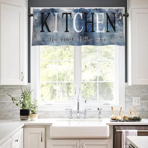 Emvency Valances for Windows, 2 Pack, 52x18 Inch, Farmhouse Blue - color: Kitchen Blue, size: 52"W x 18"L (Pack of 2)