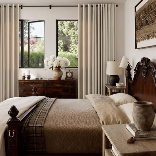 Taupe Neutral Linen Privacy Curtains 84 Inches Long for Living Room - color: Burlywood Birch, size: 52"W x 84"L (Pack of 2)