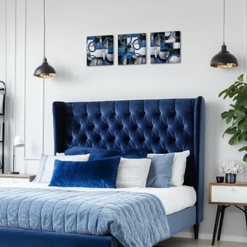 HOMEOART Blue Wall Art Geometric Pictures Bathroom Wall Decor (Blue) - color: Blue