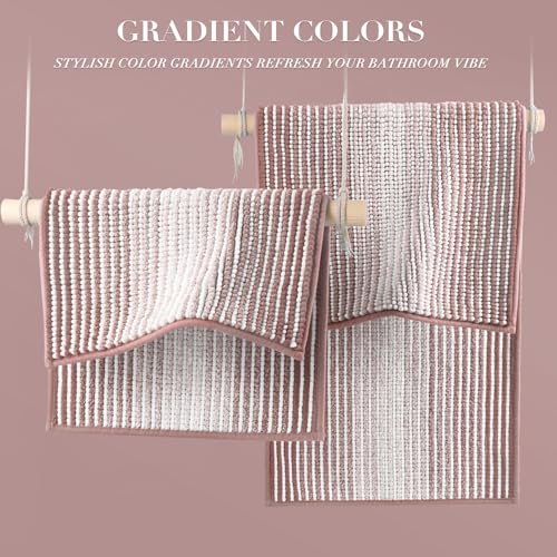 BSICPRO Bathroom Rugs Sets 2 Piece, Non Slip Striped Bath Mats, Mist Pink - color: Mist Pink, size: 20" x 32" Plus 16" x 24"