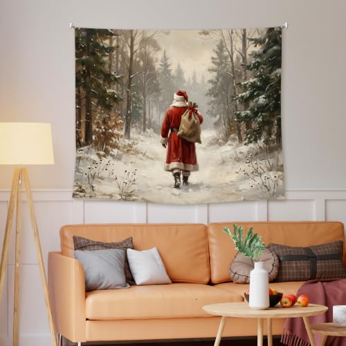 EGBTL Winter Snowy Forest Christmas Santa Claus Wall Tapestry, Rustic Farmhouse Forest Landscape Tapestry for Home, Vintage Christmas Tapestries Wall Hanging Decor for Bedroom Living Room 50x60 Inches - color: Christmas16