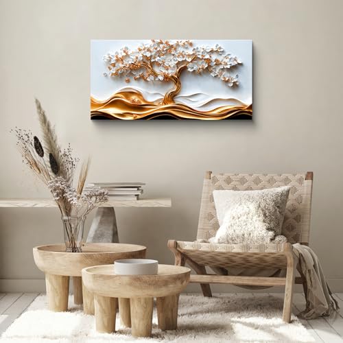 QSQ White Flower Wall Art Gold Tree Of Life Wall Art Prints 20 * 40 Inch - color: KA-6F, size: 40"L x 20"W