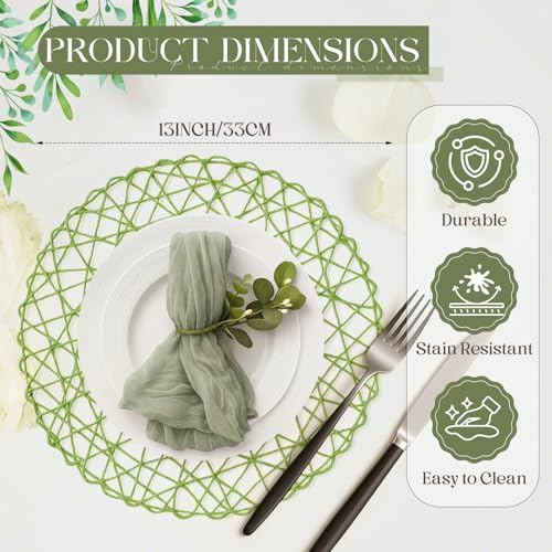 Geosar 24 Pcs Round Paper Placemats Braided Bulk, Green, 24 Pcs - color: Green