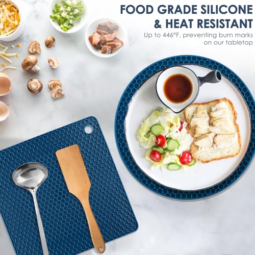Silicone Trivets for Hot Dishes, 4 PCS Multipurpose Heat Resistant Mat Thick Silicone Hot Pads Pot Holders for Kitchen Counter, Flexible Jar Opener Food Grade Spoon Holder, Indigo Coasters - color: 01 Indigo, size: 7x7in